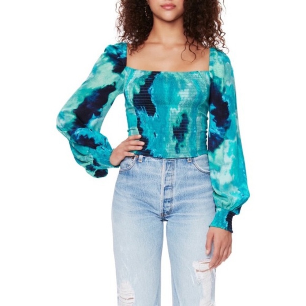 AFRM Bardot tie the smocked square neck top